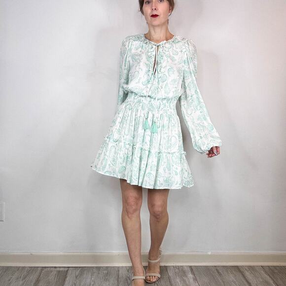 NWT HOUSE OF HARLOW 1960 Mini Dress Ruffle Smocked Waistband long sleeve 3061 - Picture 2 of 11